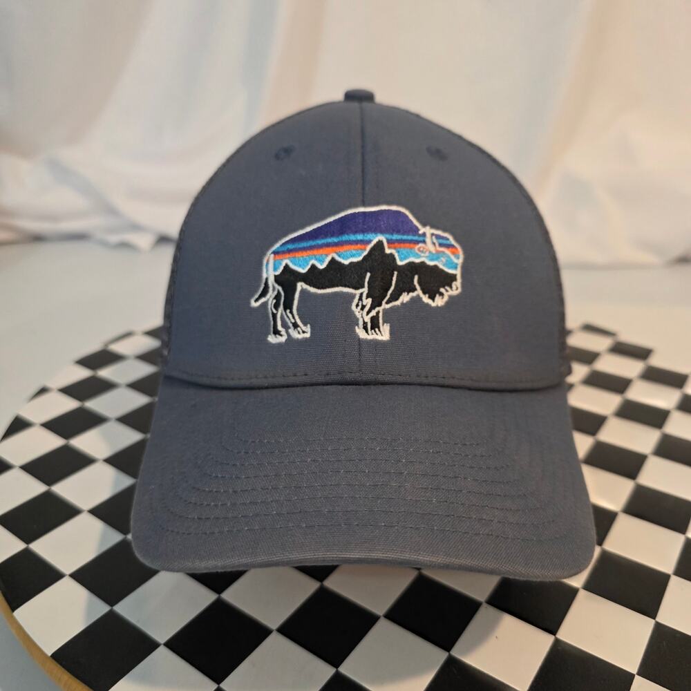 Patagonia Fitz Roy Bison LoPro Trucker Hat Grey Blue Snapback OSFA